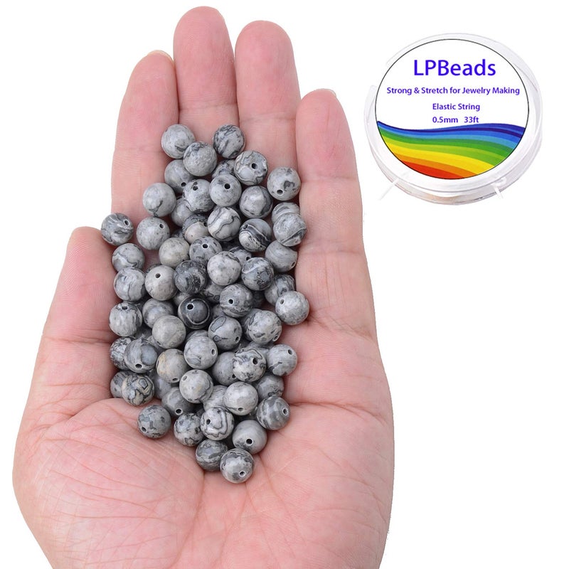 LPBeads 100PCS 8mm Natural Map Jasper Gemstone Round Loose Beads for Jewelry Making with Crystal Stretch Cord - Image 2